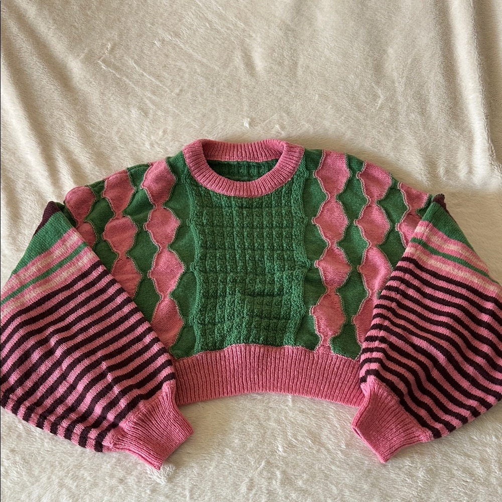 Cider Pink and Green Patterned Sweater